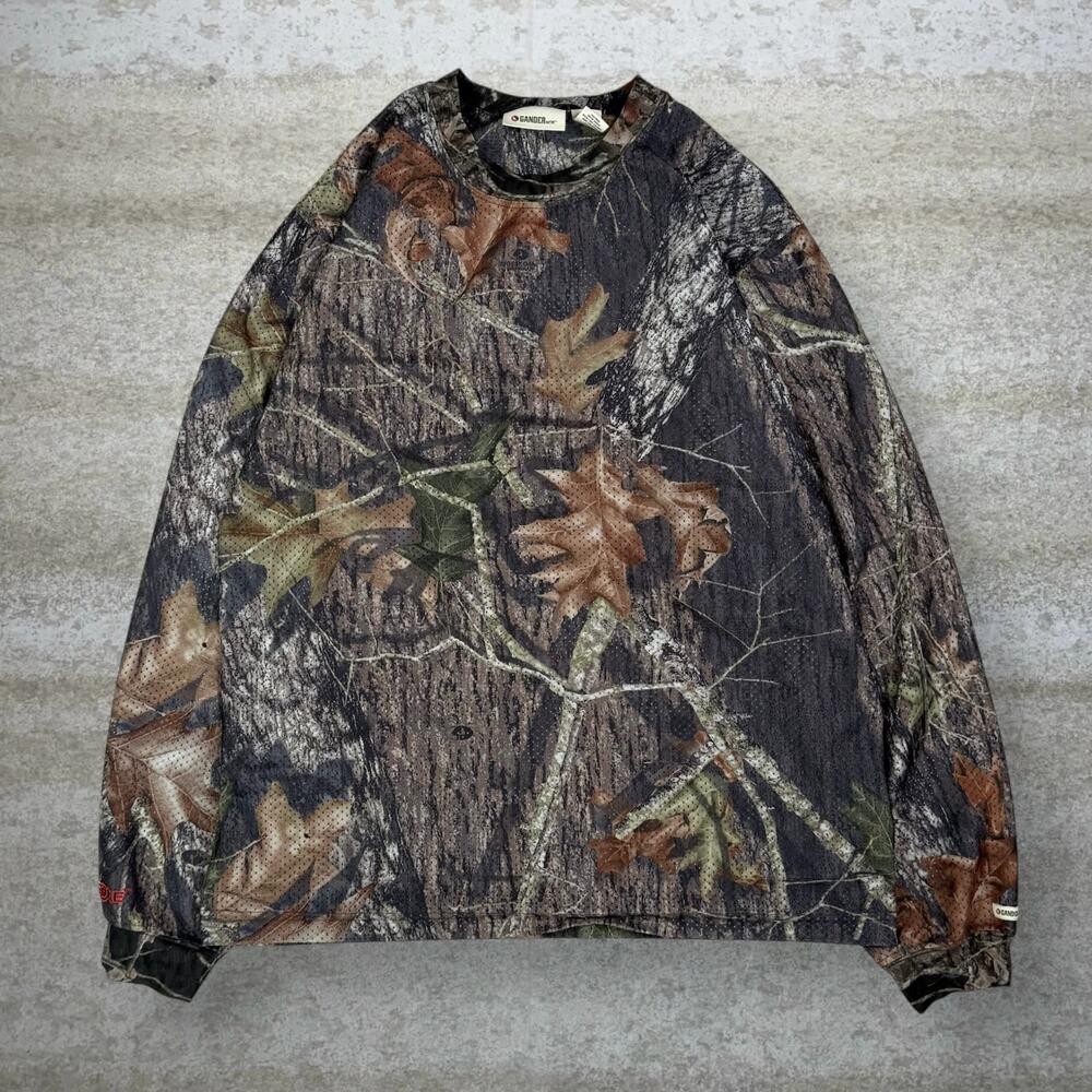 Vintage Mossy Oak Hunting Camo Shirt Cotton Long Sleeve Woodland Mesh 90s